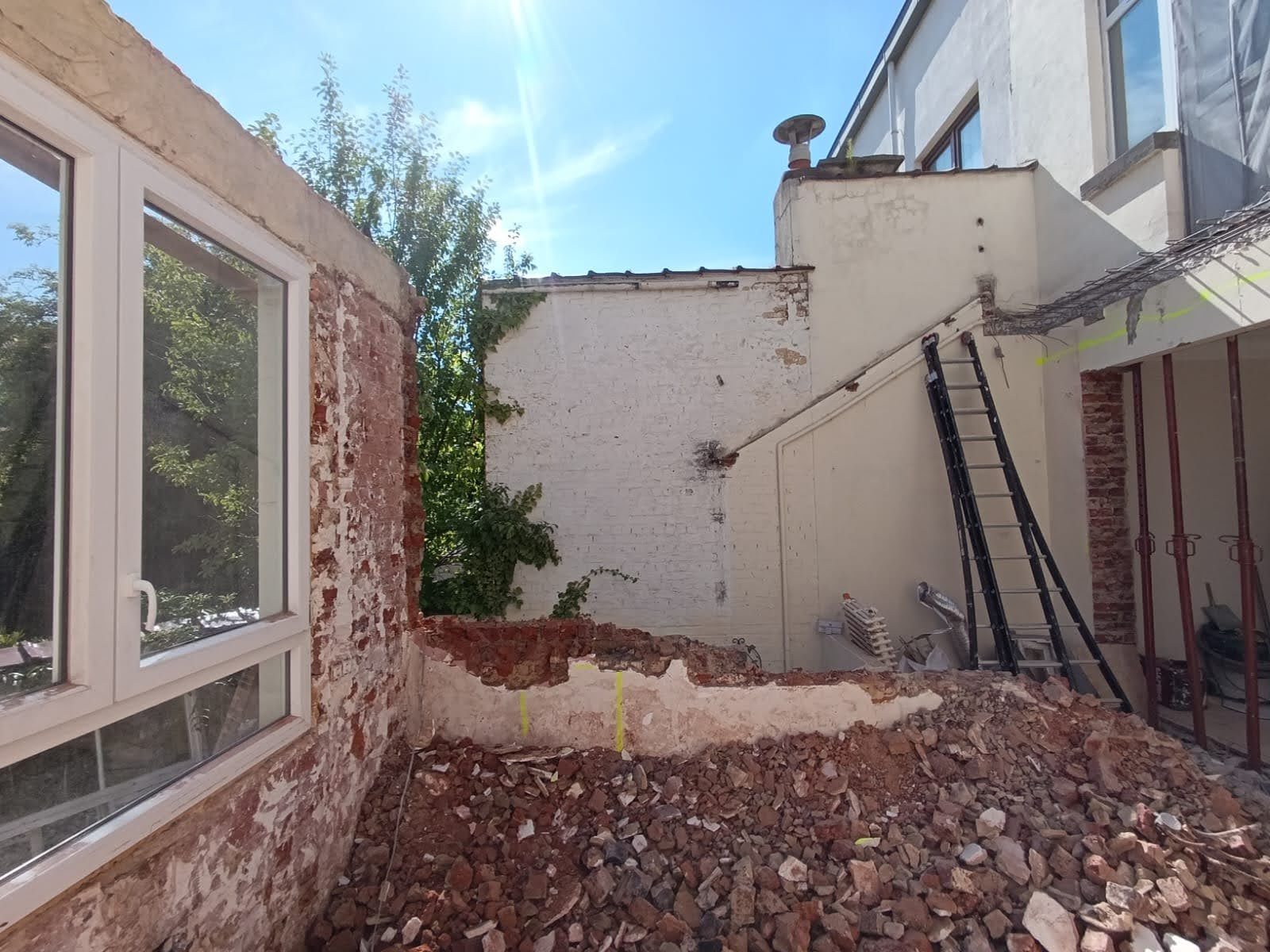 Demolition phase and exposed work area